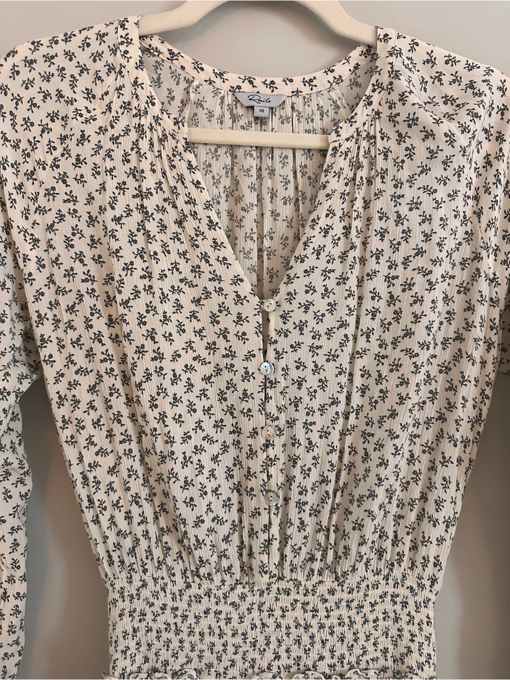 Rails Jasmine Mini Dress Petite Floral Smocked Waist Long Sleeve XS - Picture 4 of 11